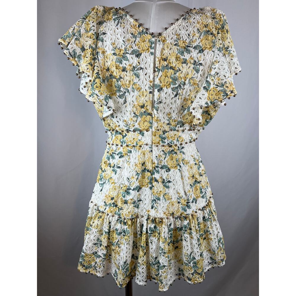 La Maison Talulah Floral Eyelet Beaded Cutout Mini Dress Size S - Picture 7 of 12
